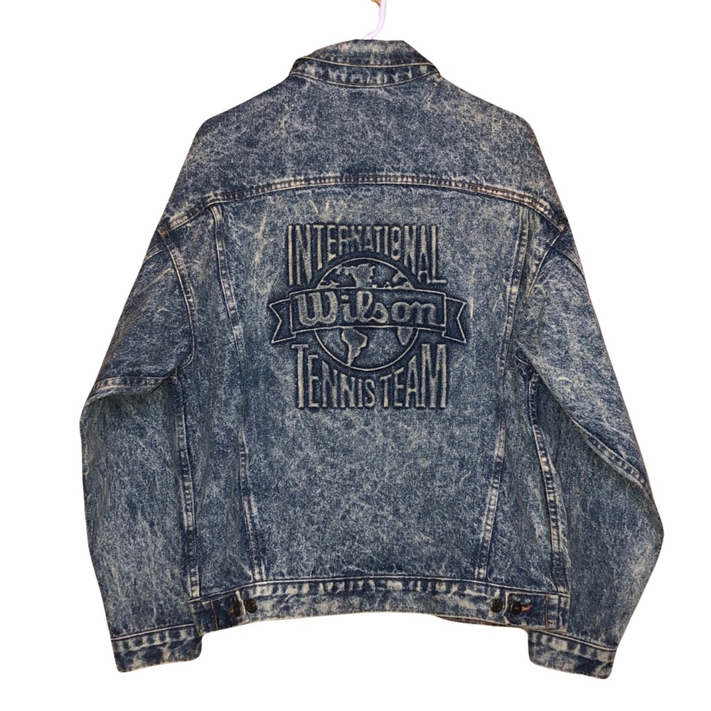 Men’s Med 90’s Acid Washed Wilson International Tennis Team denim Jean Jacket